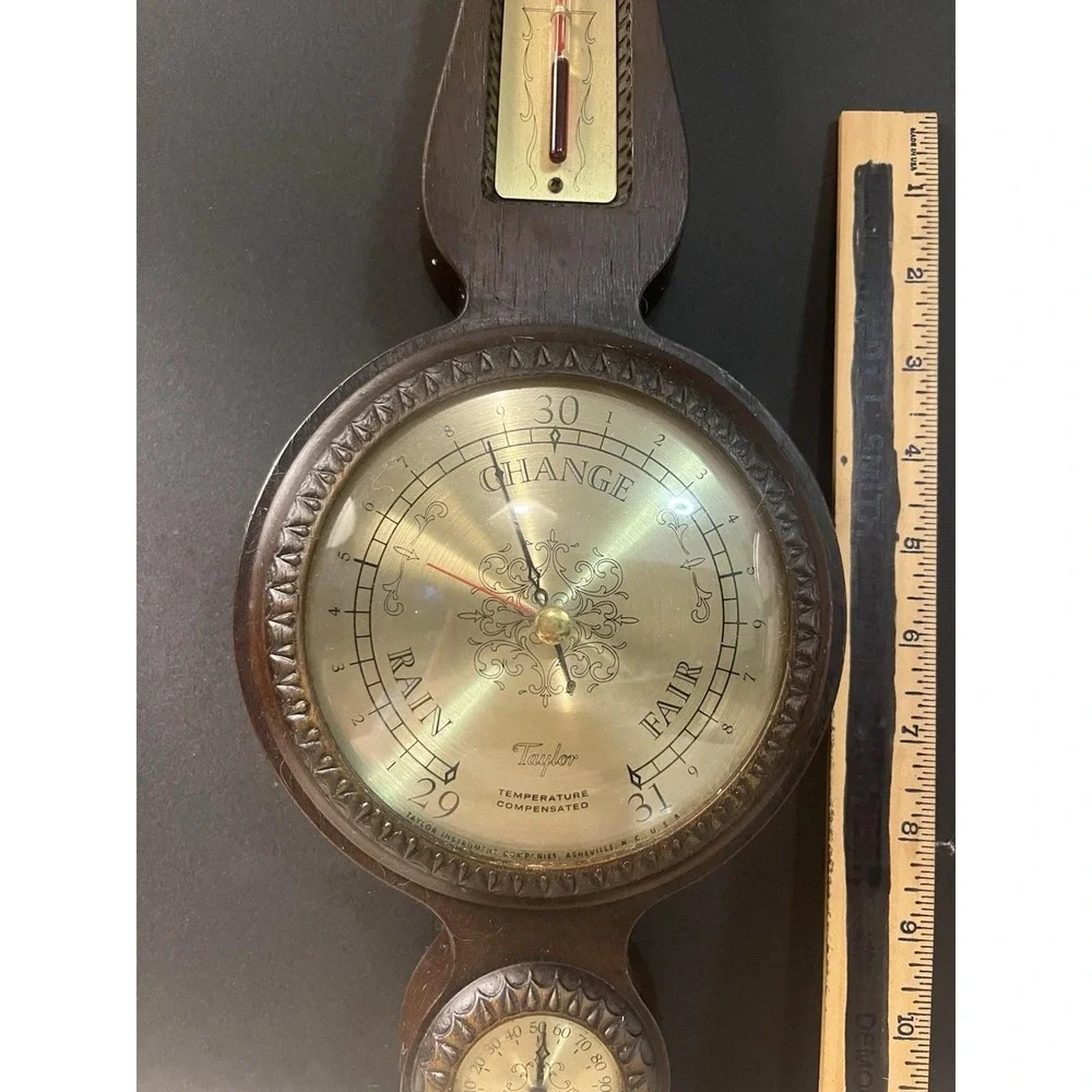 Wooden Barometer Taylor Instrument Companies Vintage Banjo  Weather Station